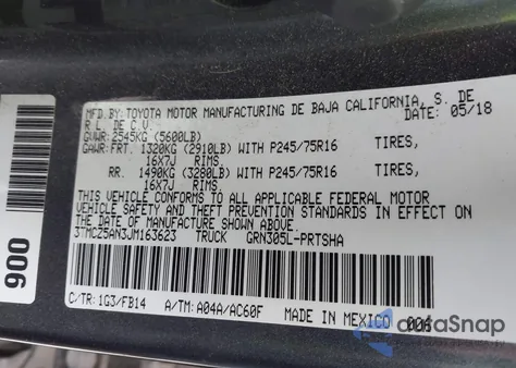 2018 Toyota Tacoma Sr V6 z USA, uszkodzony, nr VIN 3TMCZ5AN3JM163623